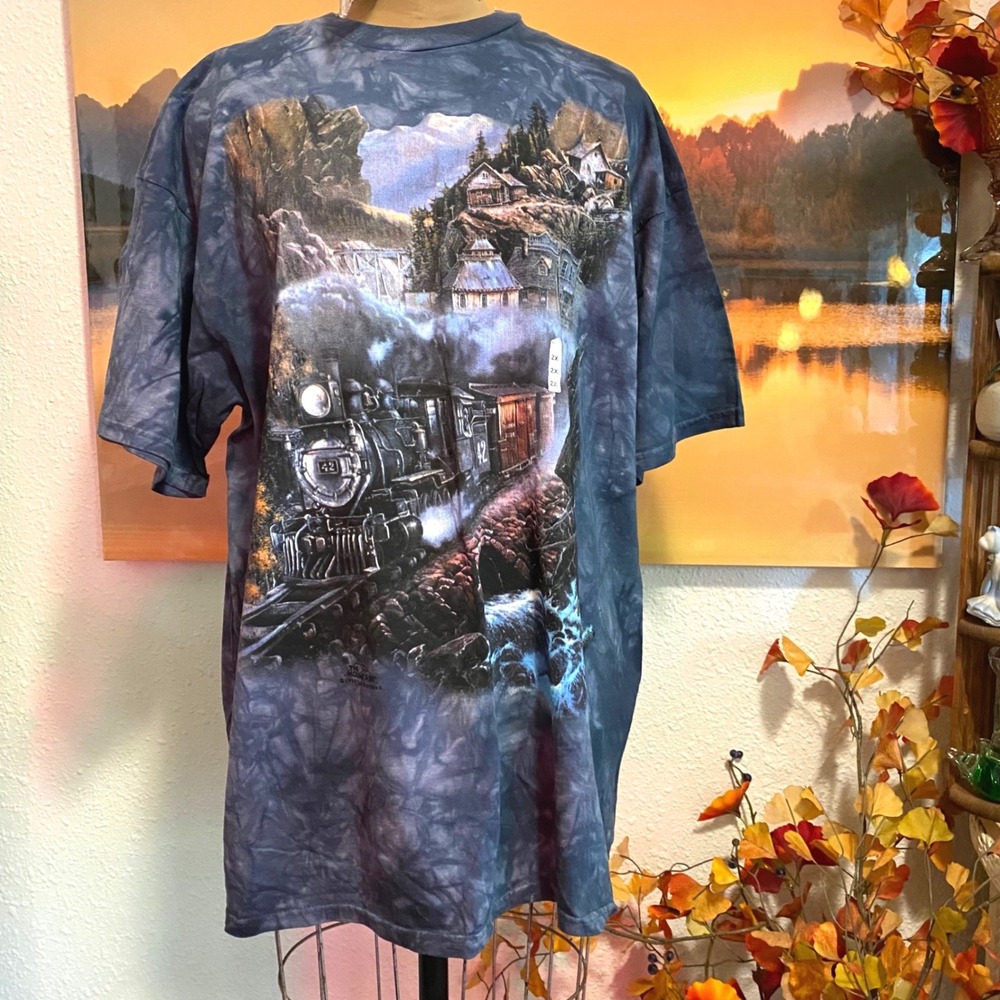 New The Mountain T-Shirt Gorpcore Nature Train Graphic Tee Men XXL Blue Tie Dye